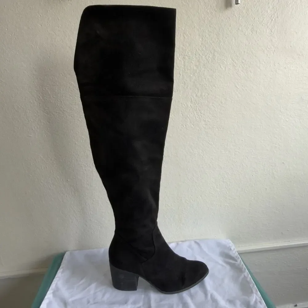 B.P. Nordstrom Black Luke Stretch Over Knee Boots Block Heel Pull On Size 9